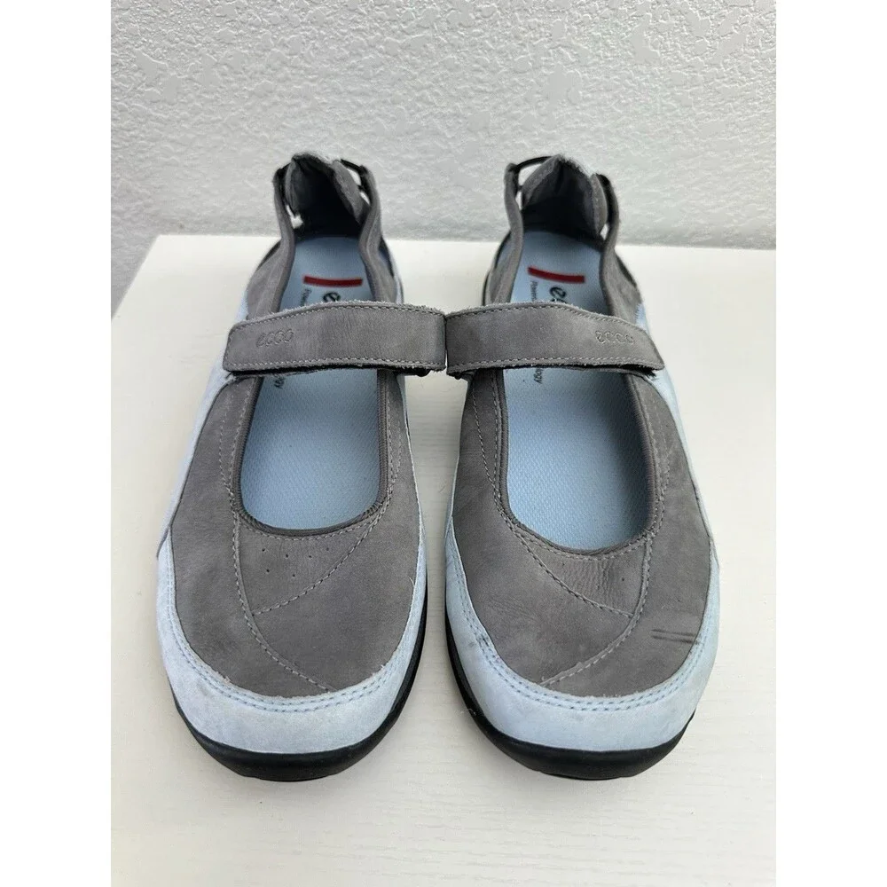 Ecco Receptor Womens EU 39 US 8 8.5 Grey Light Blue Leather Mary Jane Flats Shoe